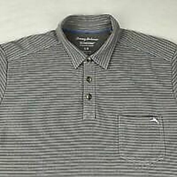 Tommy Bahama XL Island Zone Pima Cotton Gray/White Stripe POLO - Picture 3 of 4
